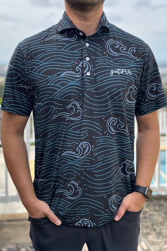 Men's Black Waves Polo