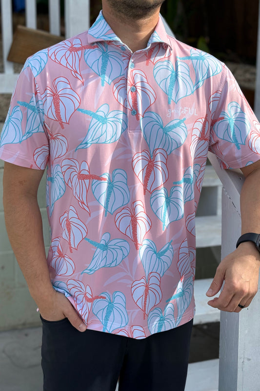 Men's Pink Anthurium Polo