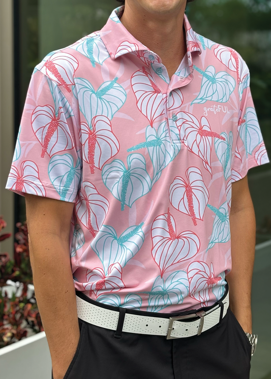 Men's Pink Anthurium Polo